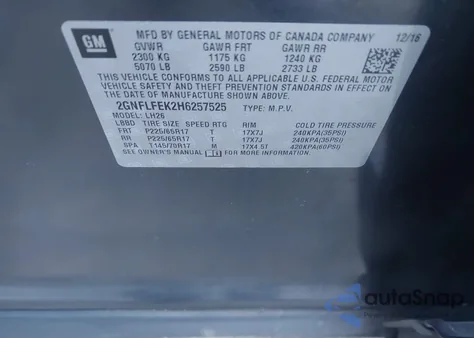 2017 Chevrolet Equinox Lt из США, поврежденный, VIN 2GNFLFEK2H6257525